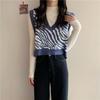 Women Knitted Vest Autumn V-neck Women's Sweater Autumn Style Zebra Print Loose and Trendy Korean Version