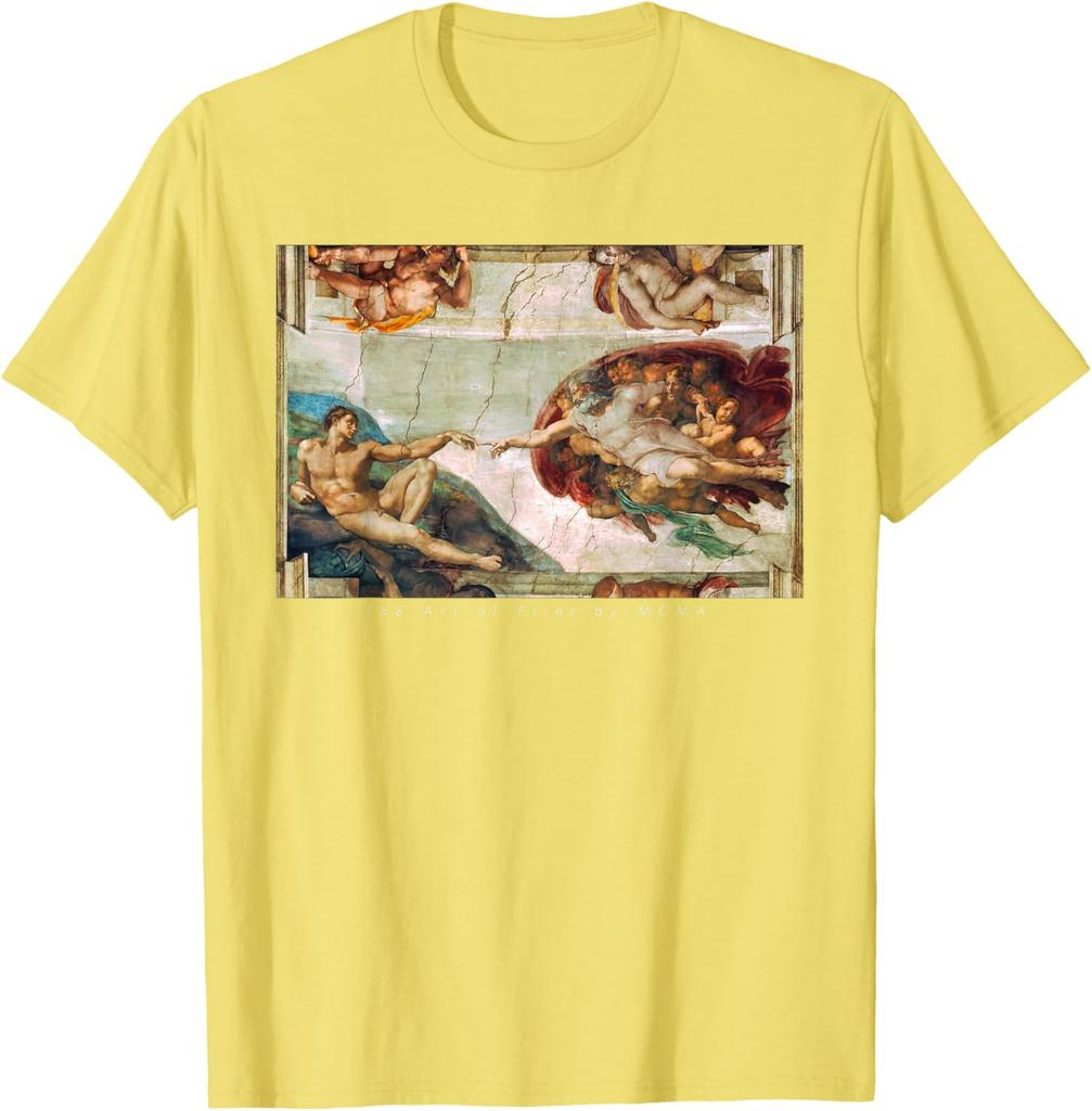 De Schepping van Adam Michelangelo Sixtijnse Kapel Grafisch T-shirt Casual Korte Mouw Katoenen T-shirt voor Mannen