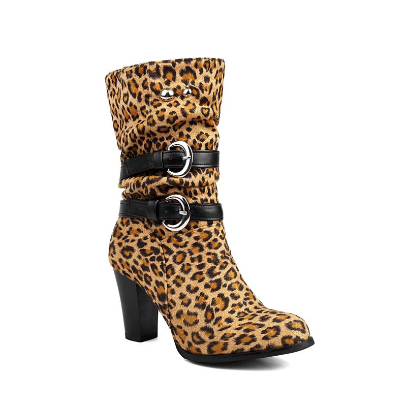 FOREADA Women Ankle Boots Round Toe Chunky High Heels Buckle Pleated Short Boots Ladies Fashion Shoes Winter Black 46