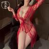 Sex underwear mesh perspective sex suit sexy lace long nightgown large size mood