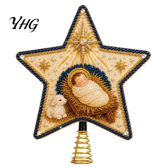 DIY Festive Craft Kit Christian Faux Pearl Art Christmas Tree Topper Kit, Faith Nativity Holiday Handcrafted Ornament Decoration, Handmade Beaded Star