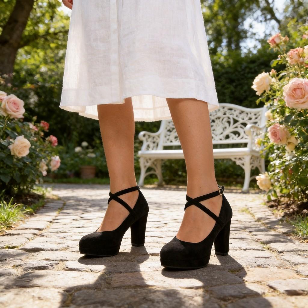 Summer Style Low Cut High Heel Mary Jane Shoes With Cross Strap And Velvet Material For Women