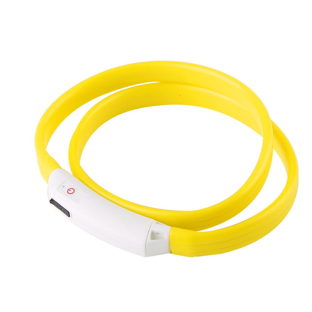 Pet Dog Collar Silicone Soft USB Rechargeable Light Flashing Puppy Night Safety Collars(Yellow)