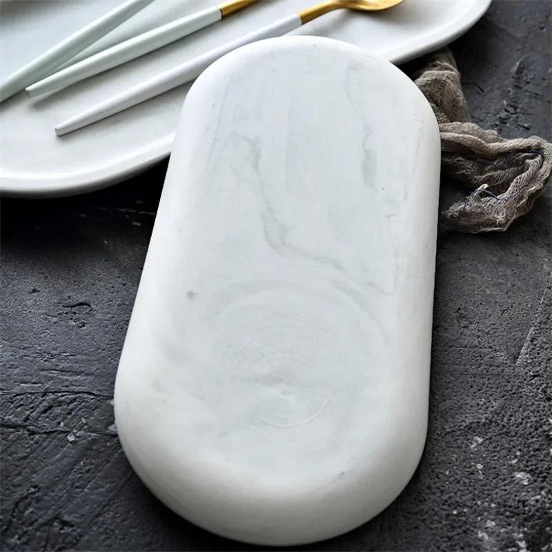 Nordic Creative White Marble Ceramic Jewelry Storage Tray Oval Ellipse Fruit Tray Decorative Plate Food Dessert Dish Tableware