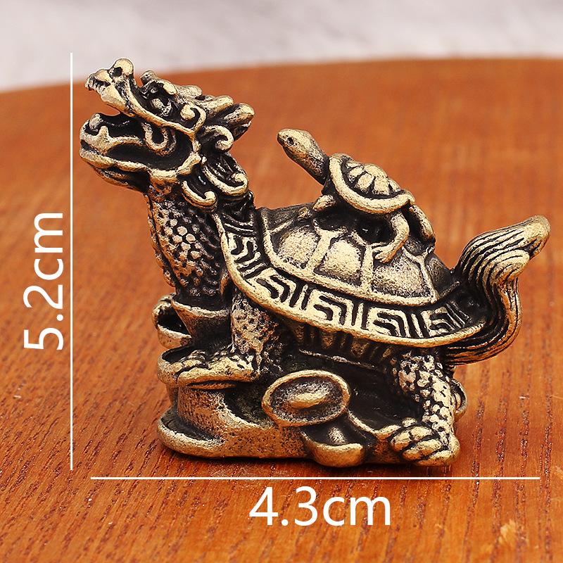 Dragon Turtle and Its Mother, Jade Turtle Figurine. Yellow Copper Turtle. Retro Copper Coin-shaped Turtle. Jade Turtle Coin Tea Table Handicraft.