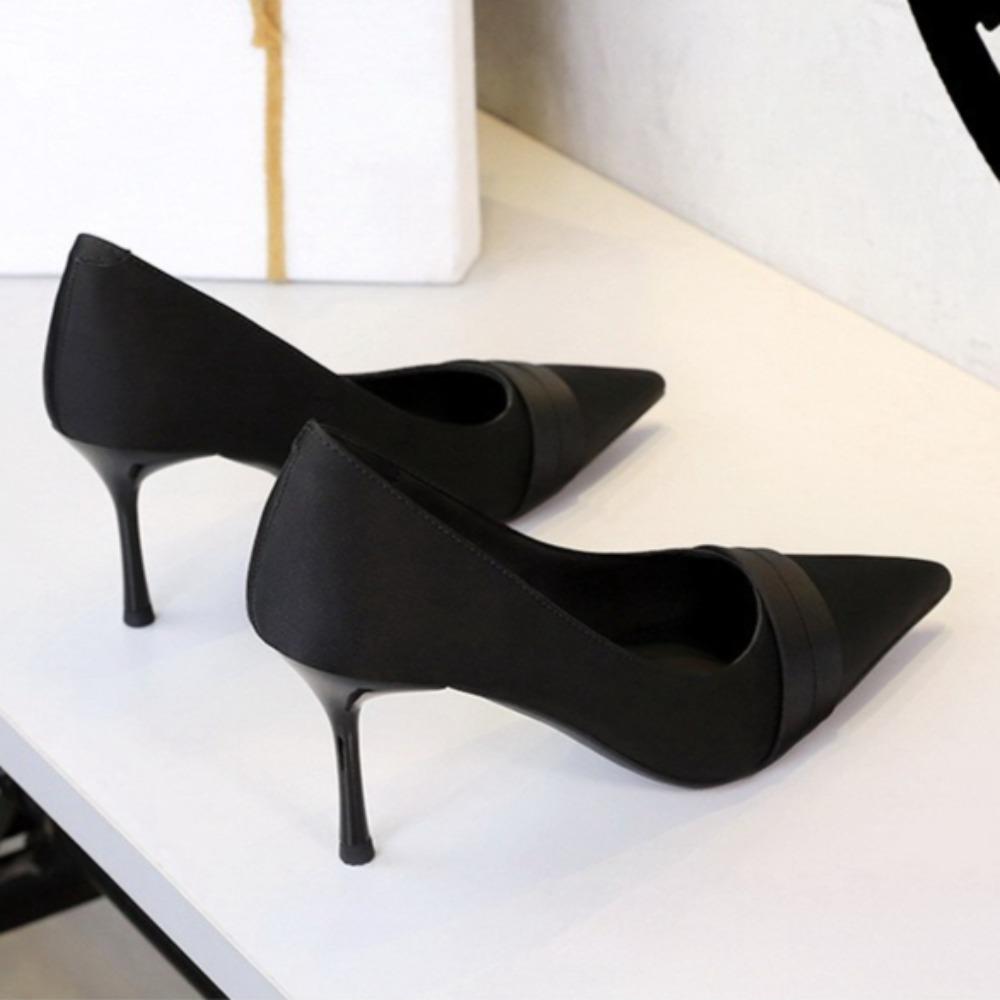 Fashion Women Heels European American Style Sexy Fashion Pointed Head Shallow Mouth High Heels Temperament Banquet Satin Stiletto Shoes