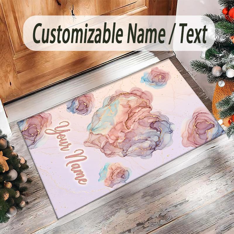 Hearts Theme Crystal Velvet Floor Rug Personalized Custom Name Text Warm Carpet Home Decoration