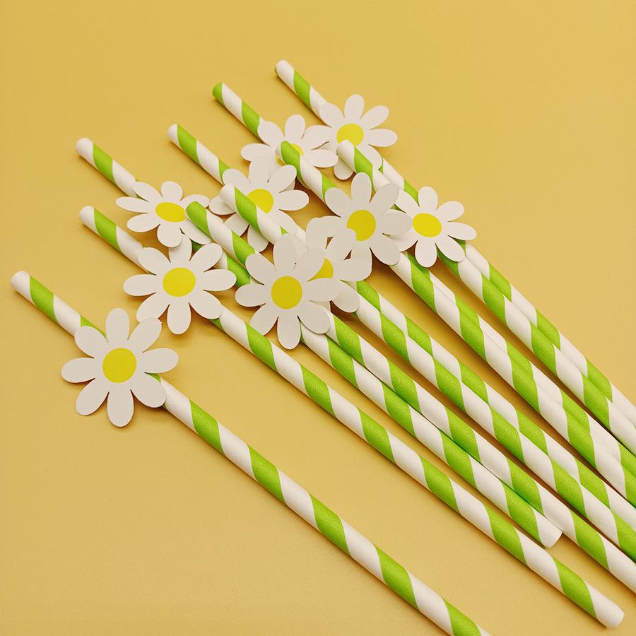 Creative Little Daisy Pink Flower Paper Party Straw with Card