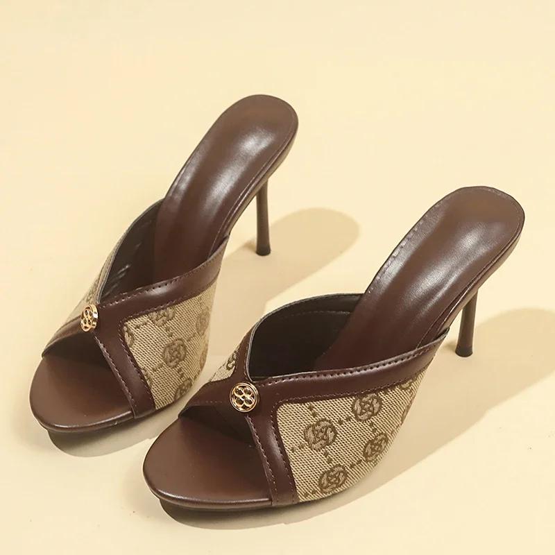 Fashion Rimocy Women Pumps Luxury High Heels Creative Metal Fittings Slippers Party Shoes Print Designs Trend Shoes Outdoor Dress Shoes