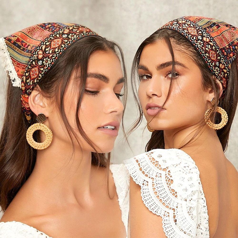 Floral Head Kerchief Scarf Ethnic Style Triangle Head Scarves Stretch Women Turban  Summer