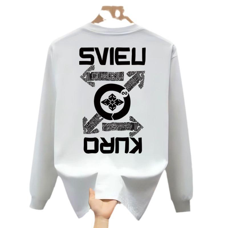 Literary Trend Round Neck Japanese Trendy Brand Retro Printing Bottom Long Sleeve T-Shirt Men'S Versatile