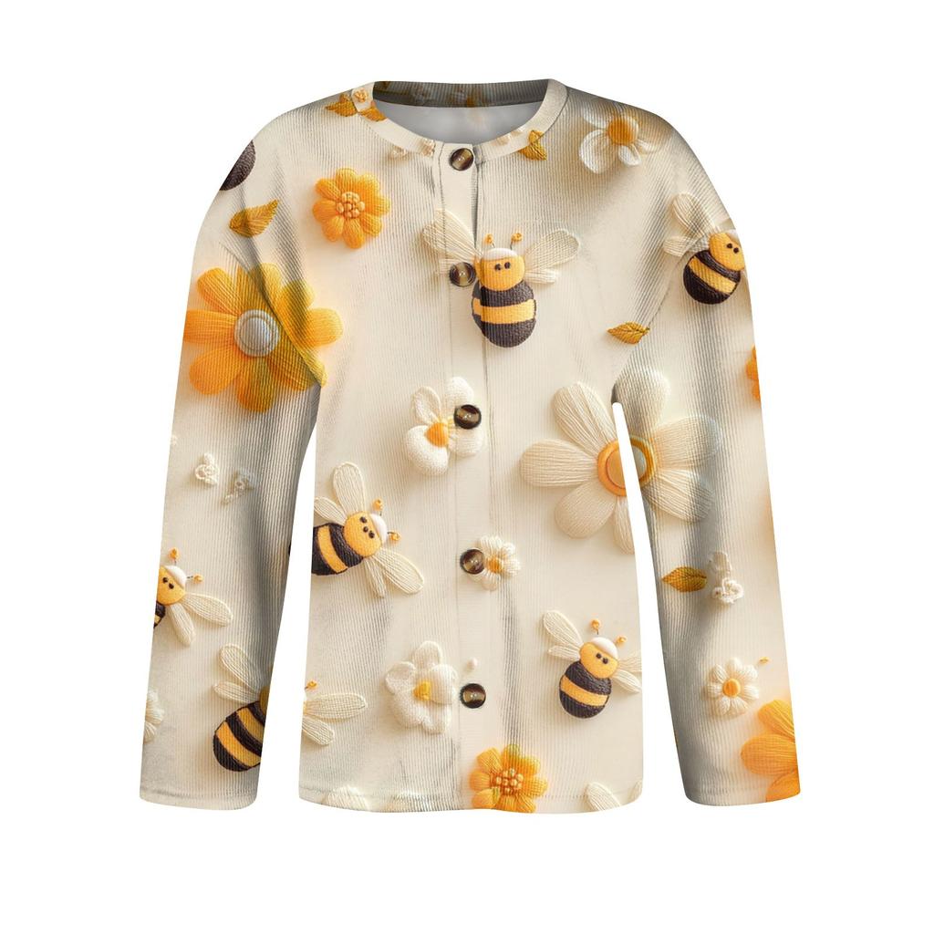 Womens Casual Vintage Floral Print Long Sleeve Cardigan Button Front Lightweight Knit Sweater Jacket