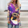 Women's Fashionable Round Neck Raglan Long Sleeved Carnival Printed Casual Pullover Top