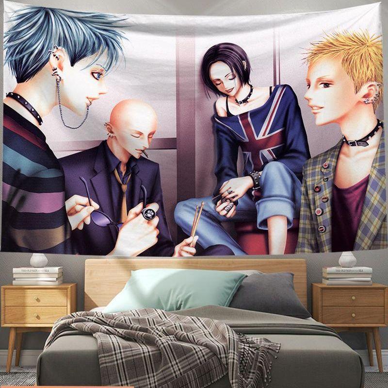 NANA Black Stones Anime Wall Tapestry Red Hair Guitar Punk Manga Home Decor Lovely Gift Soft Durable Cozy Aesthetic Retro