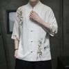 Men's Short Sleeve Shirt Chinese Style Men Mandarin Duck Button Embroidery Tops Summer Loose Plus Size Casual Shirt Men Hanfu