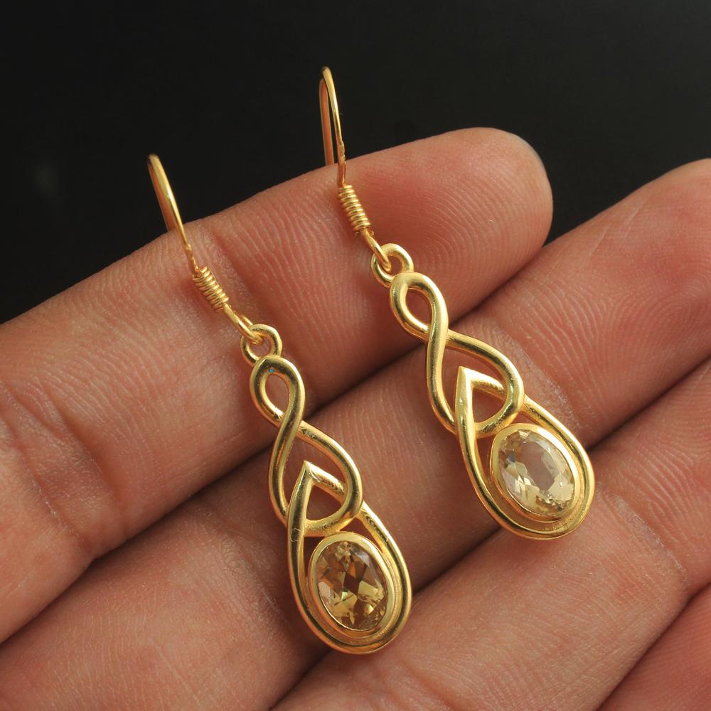 Citrine November Birthstone Yellow Gold Plated Earring 925 Sterling Silver Women Jewelry