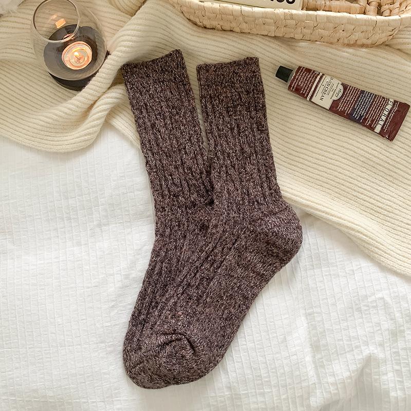 Cotton Knitting Women Socks Fashion Harajuku Retro Lady Girls Plush Thick Long Socks Autumn Winter Solid Color Casual Keep Warm