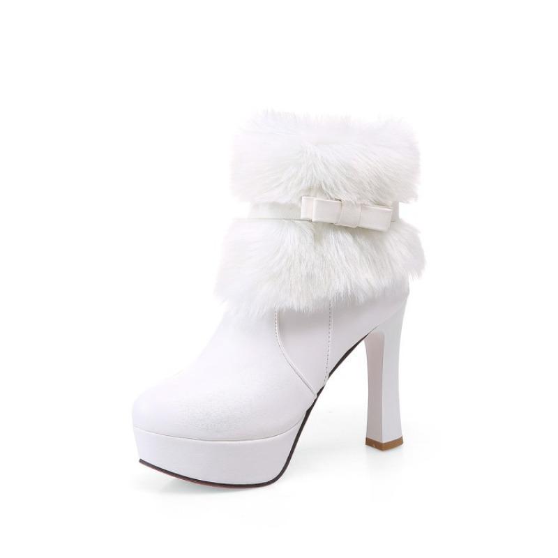 2026 Neue Herbst- und Winter-Dicke Absatz-Europäische und Amerikanische Rundspitze Rosa High-Heel Übergröße Damenstiefel