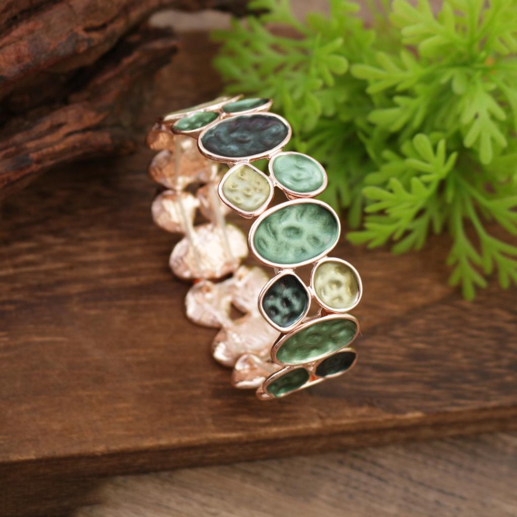 Color painting oil geometric oval elastic bracelet, fashionable and high-end women's versatile alloy bracelet