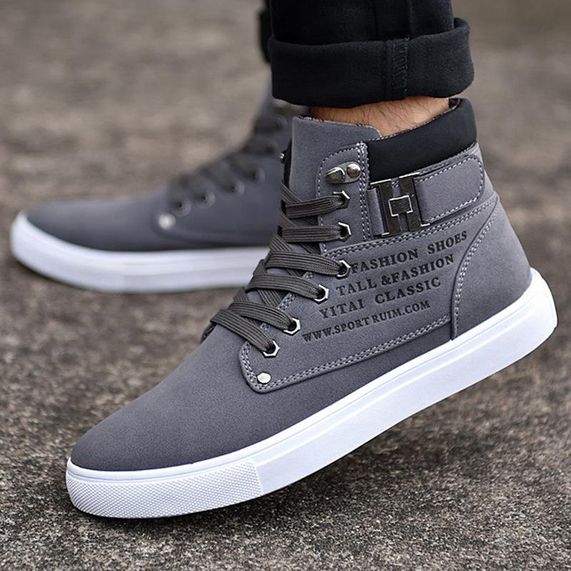 

Spring Autumn Trendy Men s Round Head High Top Board Shoes Retro Casual Lace up Simple Comfortable Boots 48 сірий