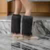 Women Winter Solid Color Plush Gray Leg Warmer Aesthetic Vintage Fuzzy Thickened Boot Cuffs Leg Gaiters Cover Long Socks