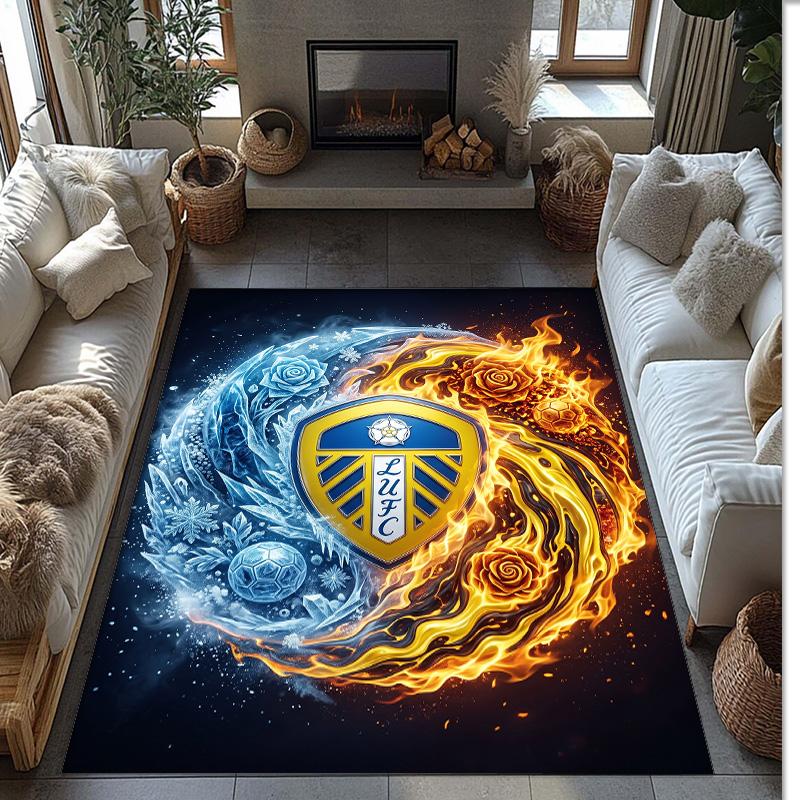 Tappeto in Velluto di Cristallo con Stampa del Leeds United Football, Comodo Assorbente d'Acqua Antiscivolo Tappeto per Pavimenti Interni