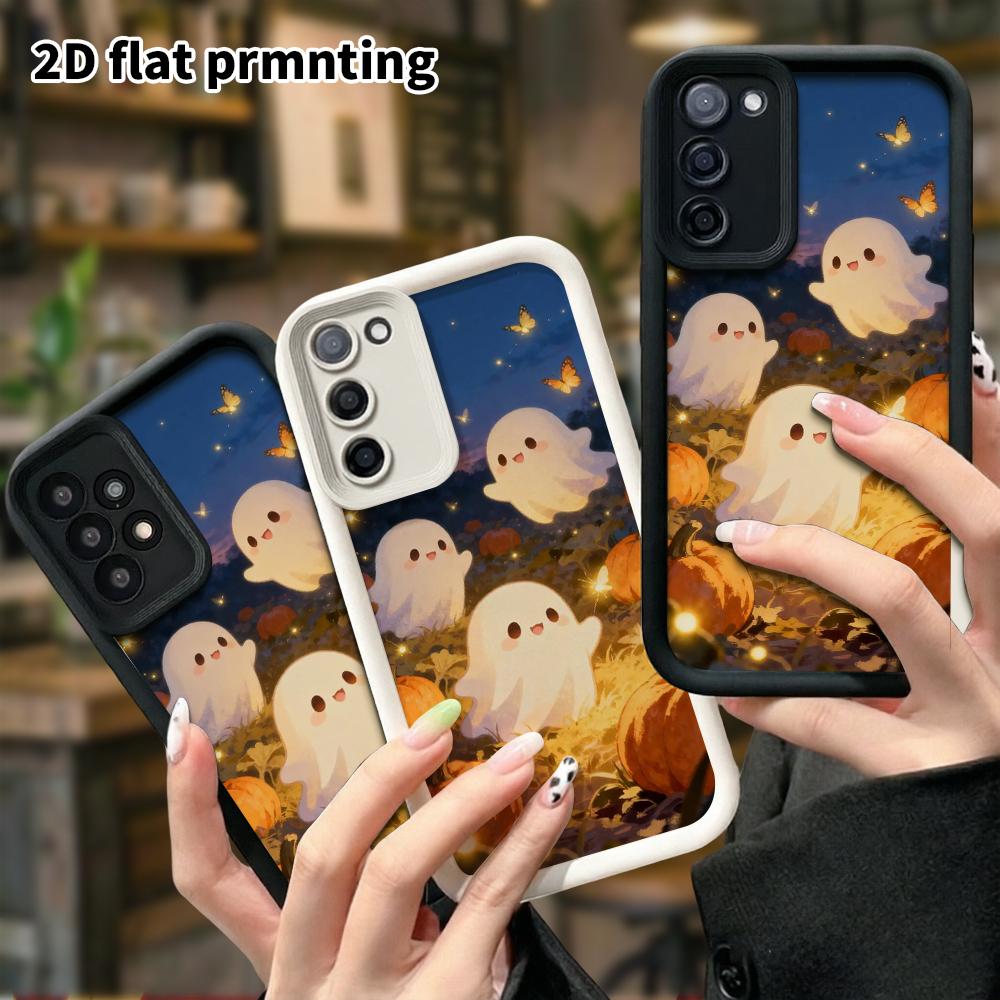 Phone Case: 2D Flat Samsung Galaxy A34 A35 M05 M06 S20 S22 S21 FE Plus 5G Tiered Protective Case, Little Ghost Pumpkin, Christmas and Halloween Gift