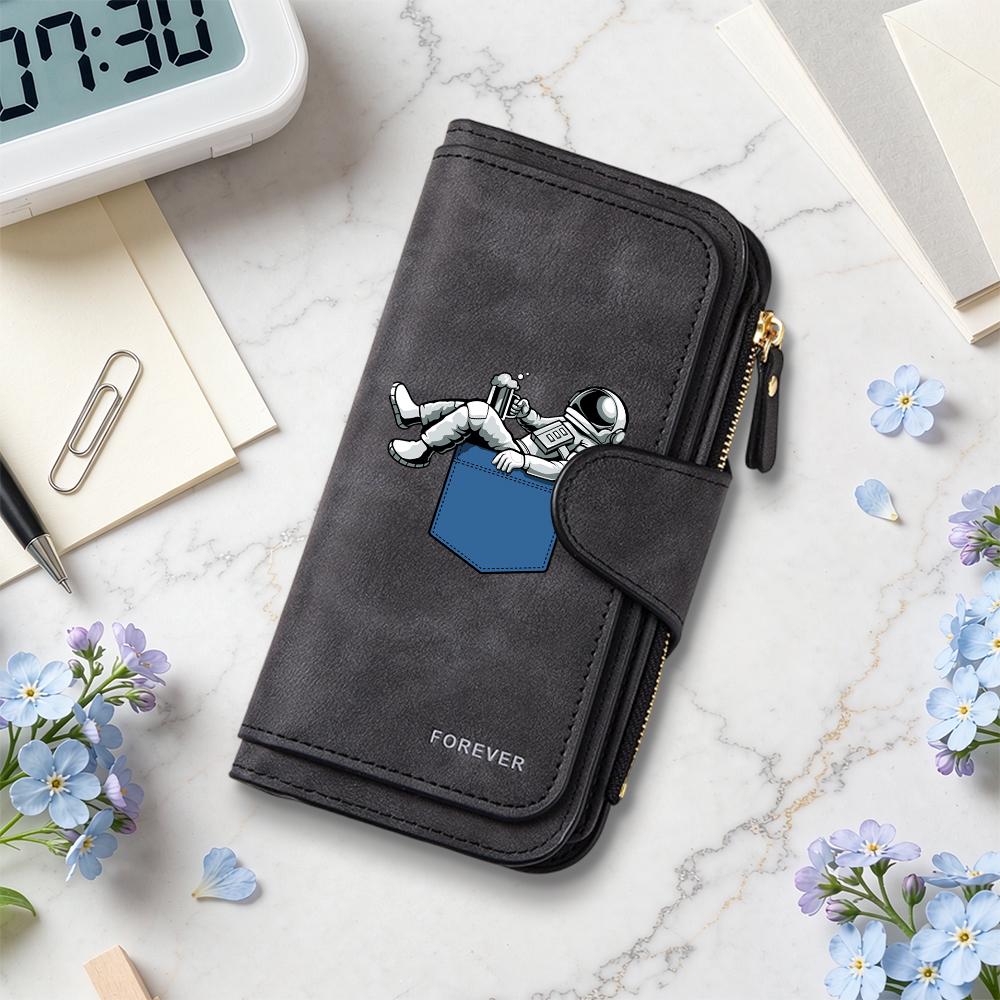 Cute Astronaut Print Wallet Portable Fashion Long Purse for Daily Use
