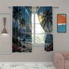 2pcs Tropical Beach Moonlit Night Scene Blackout Curtains    Polyester Knit Weave   Machine Washable   All-Season Drapes for