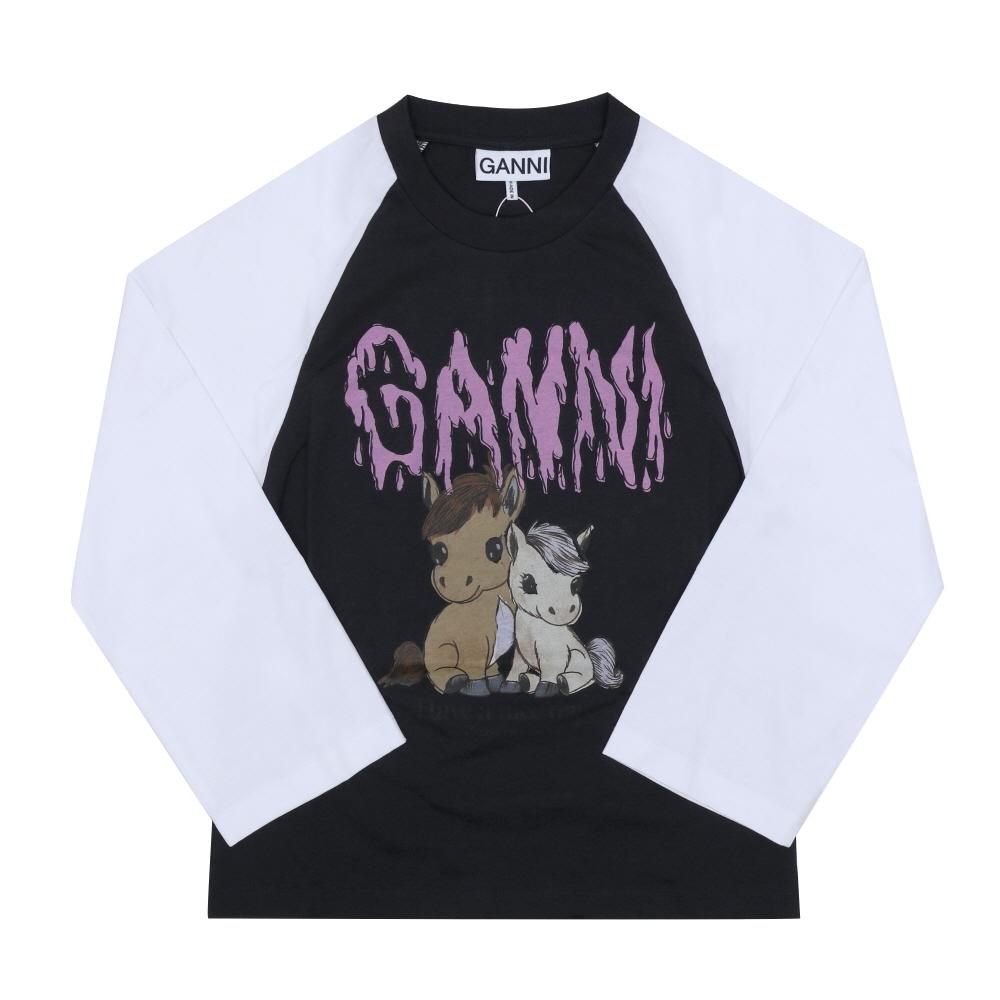 Ganni Women S Long Sleeve Raglan T ShirT Pony Logo A1050054 252 A1050054 252 (XS)