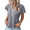 Women's Solid Color V Neck Waffle Panel Short Sleeve T-Shirt