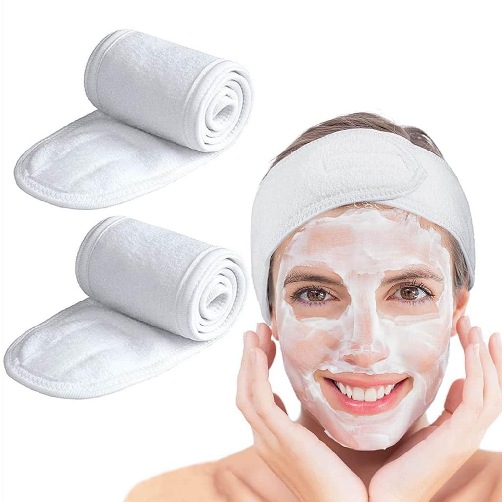 2Pcs Soft Spa Headband for Women, Adjustable Velcro Facial Headbands, Absorbent Terry Cloth Hair Bands for Face Washing, Skincare