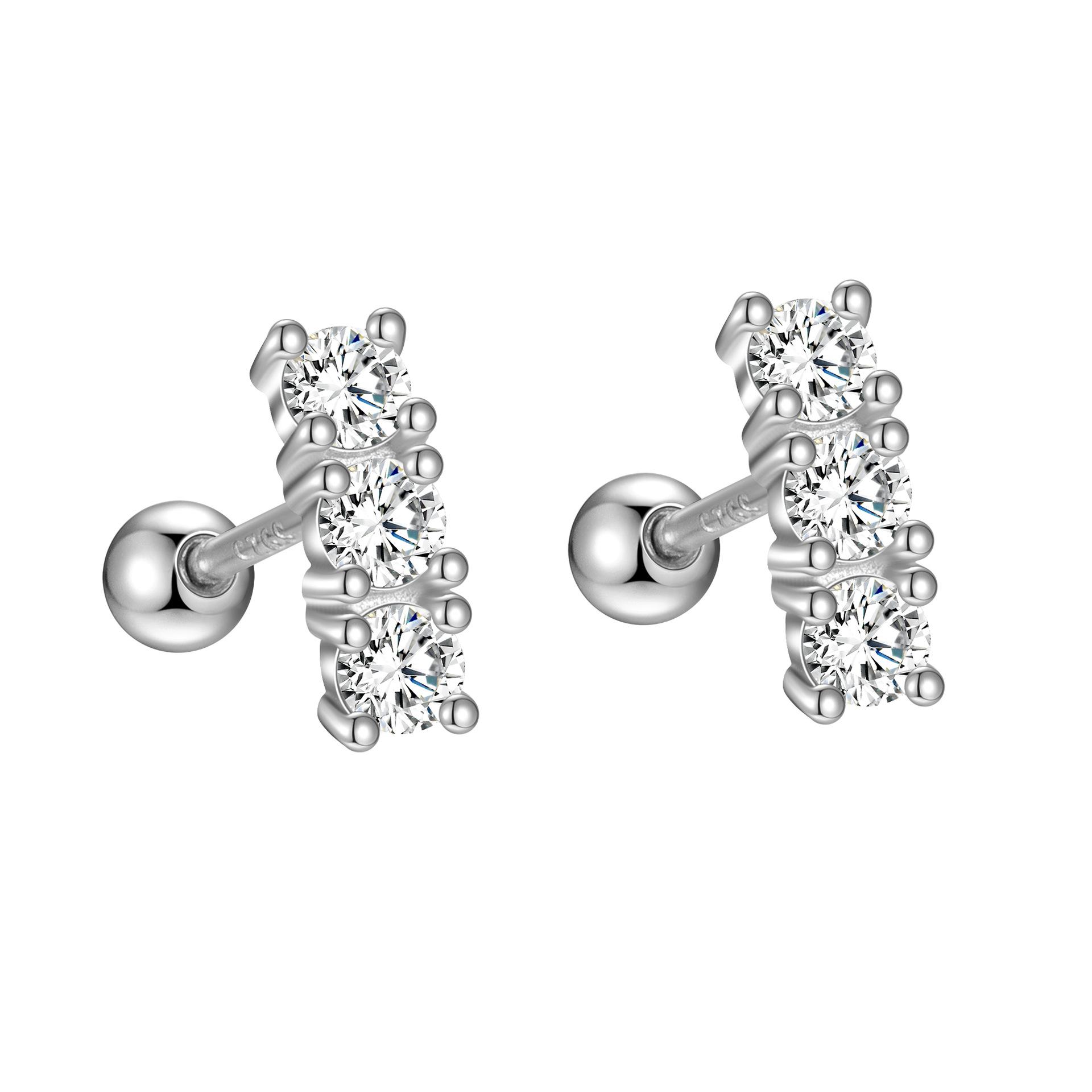 

S925 Sterling Silver Straight Row Zircon Screw Earrings for Women s Fashion Design Light Luxury Temperament Earrings серебряный