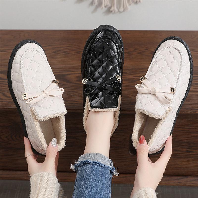 Winter Cotton Shoes Women's 2025 New Platform Snow Boots Wear Warm Checkered Fleece Cotton Boots, Non-slip Bread Cotton Boots