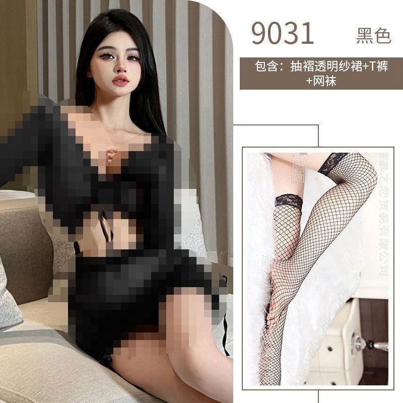 Sexy hollow mesh lace-up lingerie seduces spice girls perspective hip wrap slim nightclub uniform suit
