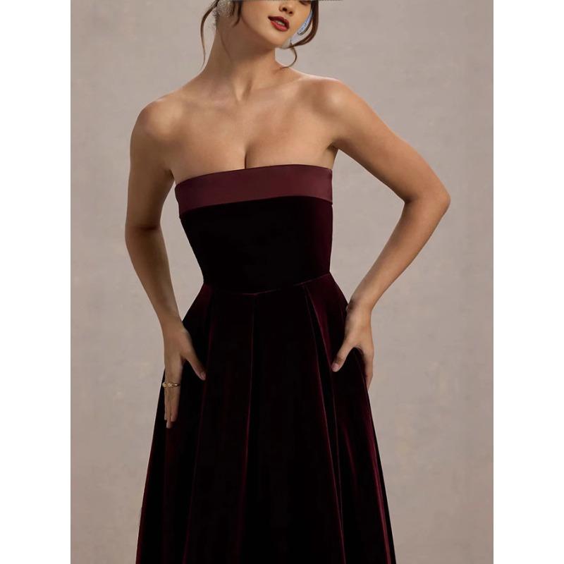 Dam Ärmlös Sexig Enfärgad Slimmad Temperamentsklänning för Kvinnor