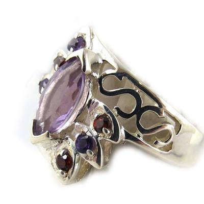 Amethyst Garnet 'Les Précieuses' Silver Ring
