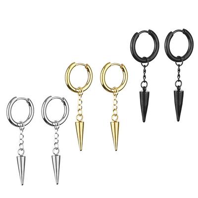 Simple Style Pointed Cone Pendant Earrings Stainless Steel Fashion Punk Geometric Stud Ear Jewelry Party Gifts For Women Men