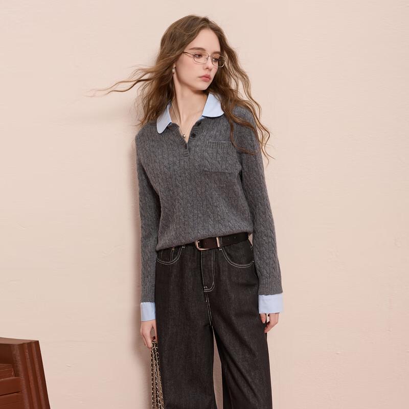 

Women s 100% Merino Wool Cable Knit Doll Collar Sweater S