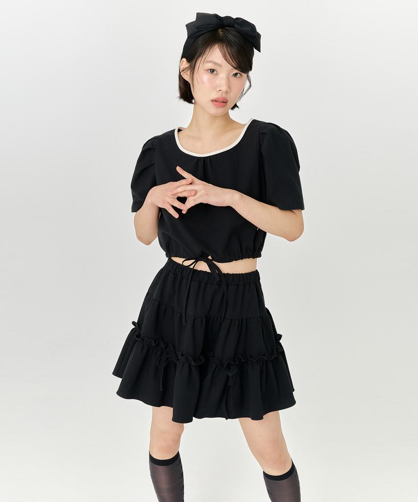 Adore Bell String Ribbon Mini Skirt - Black