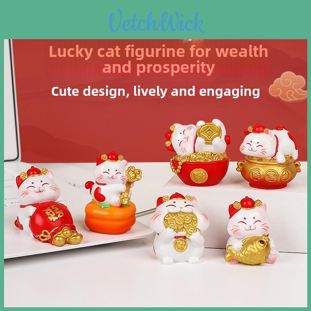 Feng Shui Fortune Cat Resin Figurine With Lucky Symbols For Office Decor And Giftgiving