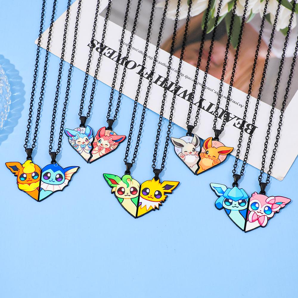 Eevee Evolution Necklace Set with Umbreon, Espeon, Sylveon, Jolteon, Flareon Pendant, Anime Jewelry Gift for Women Fans