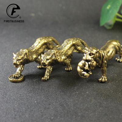 Brass Solid Vintage Cheetah Tiger Statue Desktop Ornaments Pen Rack Lucky Animal Leopard Figurines Miniatures Crafts Decorations