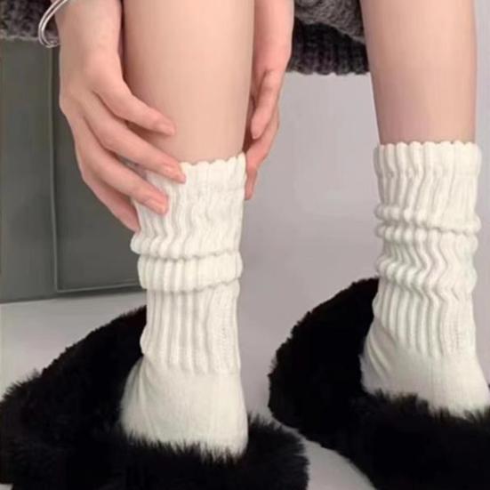 1 Pair Women Crew Socks Solid Color Ribbed Calf Scrunch Boot Socks Elastic Warm Socks Versatile Footwear Accessory