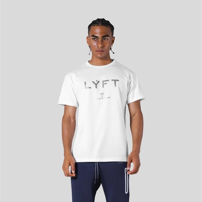 LYFT 2025 Men's Slim Fit Compression T-Shirt Silver Logo Workout Fitness Tee for Gym Training Running Summer Elastic
