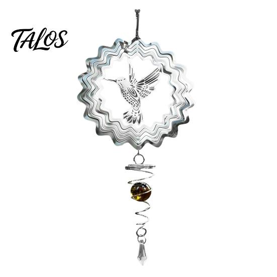 Talos Reflective Flower Wind Spinners, Outdoor Garden Decor, Sparkly Spinner with Bird Pendant, Metal Chimes Gifts for Patio Balcony Yard