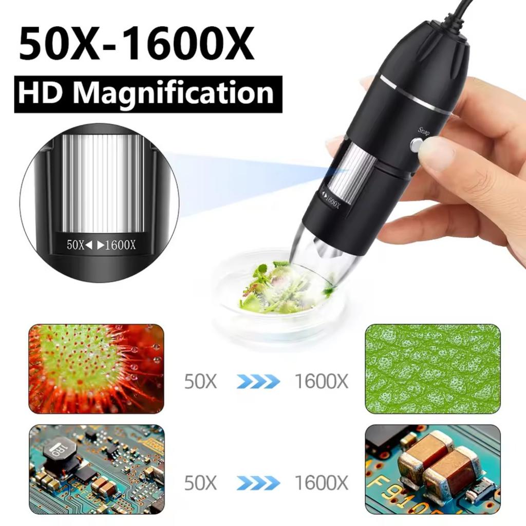 3-in-1 1600X Digital Microscope Type-C USB Electronic Magnifier for Coin Circuit Board Inspection Soldering