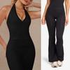 Yoga Pants Set Lace Splicing Neck Top Women's High Waist Flared Pants Running Sports Fitness Set