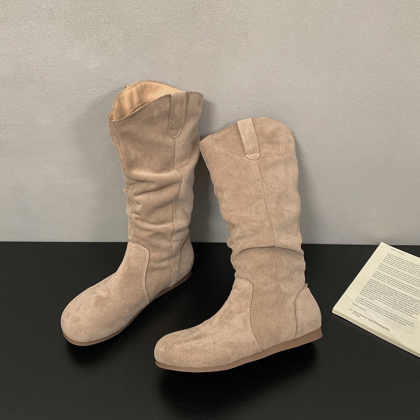 

Brown retro flat boots children s boots 2025 new autumn versatile skirt Maillard stacking boots 40 хаки