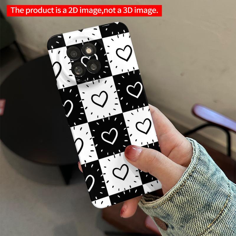 2DFlat Xiaomi Redmi phone caseBlack and White Heart Checkerboard Pattern Phone Casesuitable for Redmi Note 11 12 13 14 A3 K80 15 17 Ultra